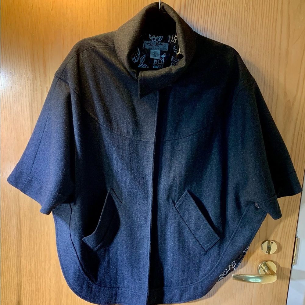 Steve Madden Charcoal Wool Blend Poncho/Cape - Owl Lining- Size S/M